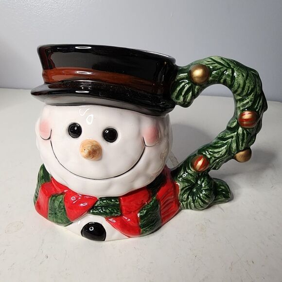 Ceramic hand painted large Christmas winter large mug snowman - Picture 1 of 7